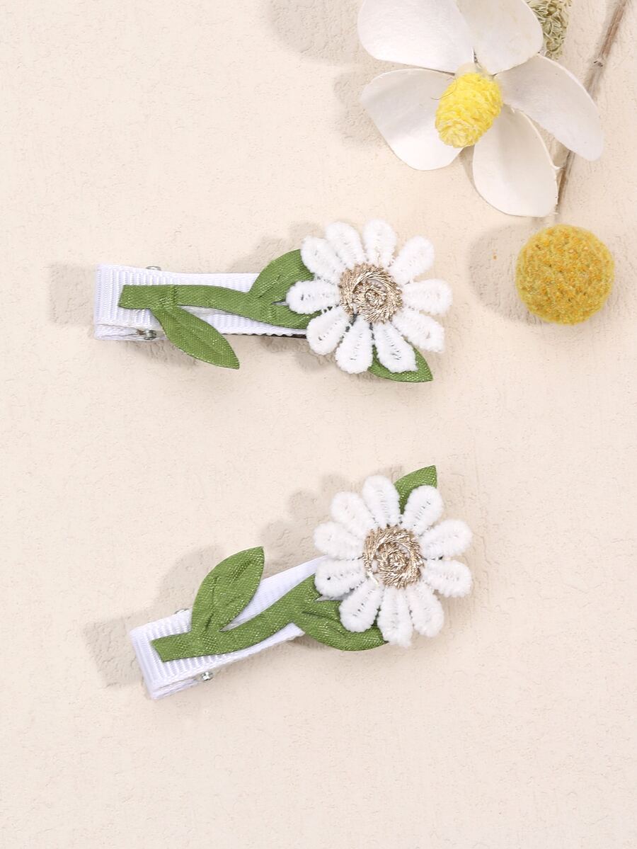 2pcs Toddler Girls Flower Decor Cute Alligator Hair Clip For Hair Decoration - Multicolor - View 1