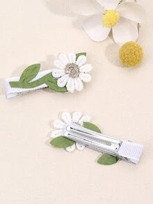 2pcs Toddler Girls Flower Decor Cute Alligator Hair Clip For Hair Decoration - Multicolor - View 2