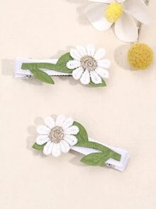 2pcs Toddler Girls Flower Decor Cute Alligator Hair Clip For Hair Decoration - Multicolor - View 4