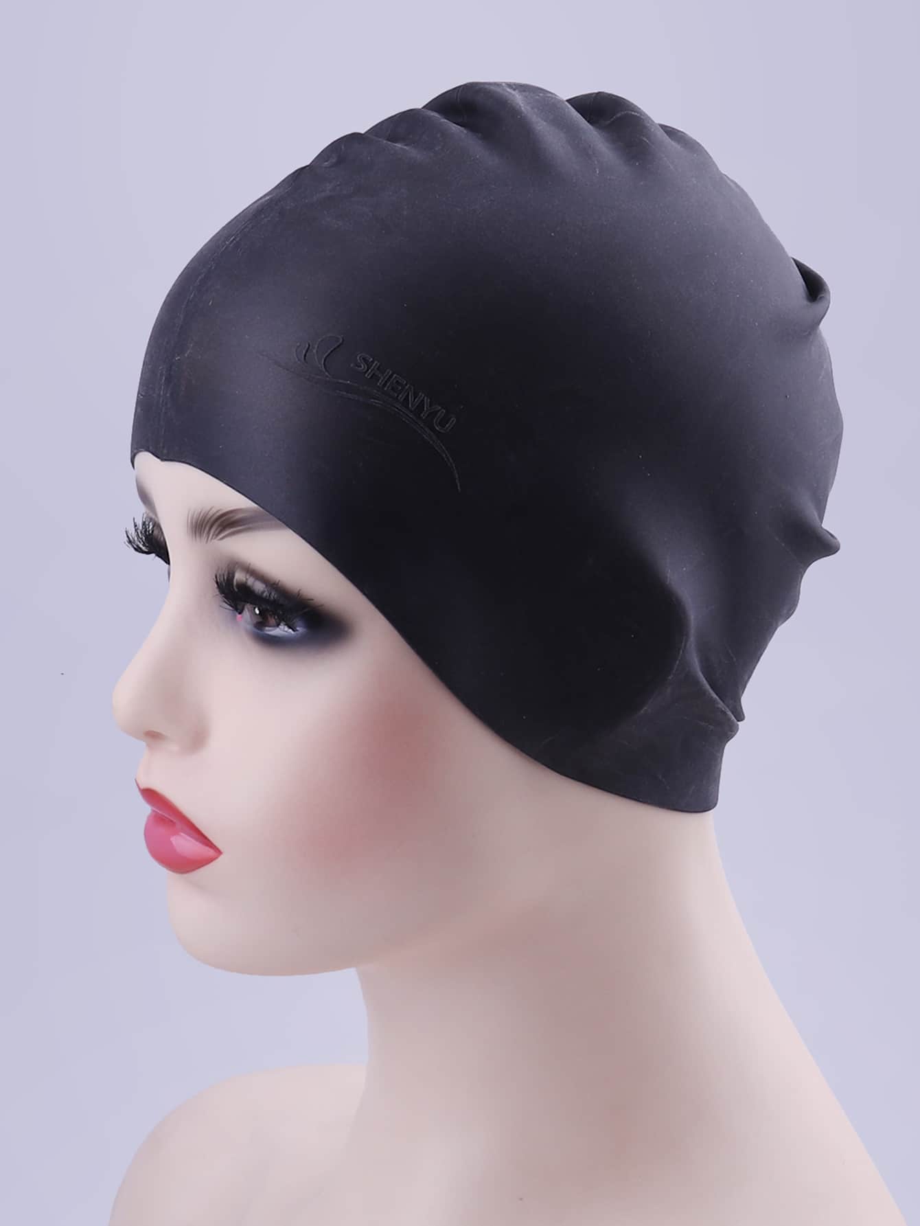 SHENYU 1pc Letter Graphic Silicone Swimming Cap - Black - View 1