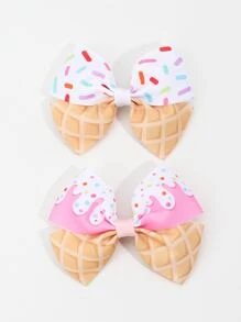 2 chiếc kẹp tóc hình nơ dễ thương họa tiết kem cho bé gái tuổi teen, dùng để trang trí tóc. - Nhiều màu - Xem 1