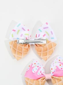 2 chiếc kẹp tóc hình nơ dễ thương họa tiết kem cho bé gái tuổi teen, dùng để trang trí tóc. - Nhiều màu - Xem 2