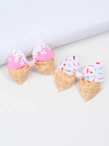 2 chiếc kẹp tóc hình nơ dễ thương họa tiết kem cho bé gái tuổi teen, dùng để trang trí tóc. - Nhiều màu - Xem 3