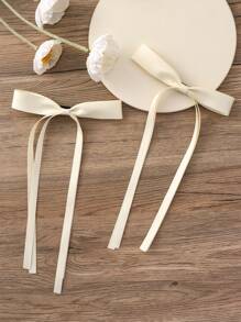 2pcs Toddler Girls Bow Decor Fashion Alligator Hair Clip For Hair Decoration - Beige - View 1