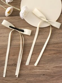 2pcs Toddler Girls Bow Decor Fashion Alligator Hair Clip For Hair Decoration - Beige - View 2