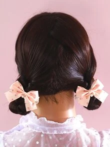 2入組小女童人造珍珠和蝴蝶結裝飾時尚髮圈適用於頭髮裝飾用品