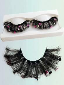 Asiteo 25 毫米水钻蝴蝶闪光装饰浓密假睫毛，适合派对和舞会 - 黑色 - 查看 2