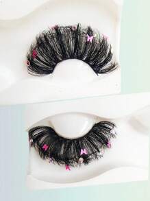 Asiteo 25 毫米水钻蝴蝶闪光装饰浓密假睫毛，适合派对和舞会 - 黑色 - 查看 4