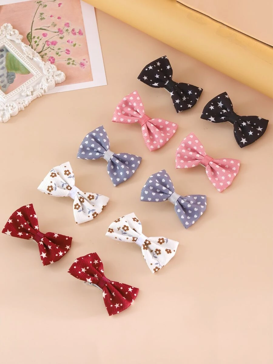 10入組小女童蝴蝶結裝飾時尚鴨嘴夾適用於頭髮裝飾用品