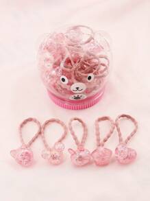 20pcs Toddler Girls Rabbit & Star Decor Cute Hair Tie For Hair Decoration - Pink - View 3