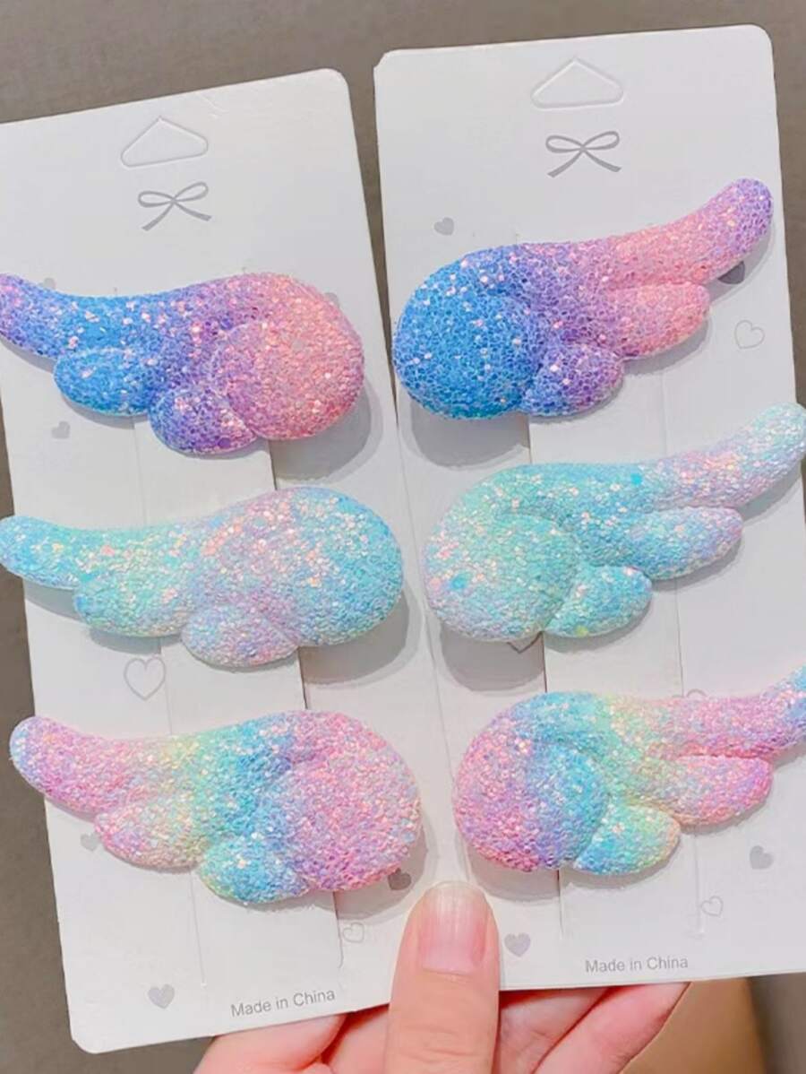 6入組小女童翅膀裝飾時尚髮夾適用於頭髮裝飾用品