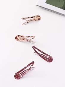 4pcs Toddler Girls Plaid & Bear Pattern Cute Snap Clip For Hair Decoration - Multicolor - View 2