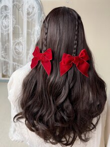 2入組小女童蝴蝶結裝飾時尚髮夾適用於頭髮裝飾用品