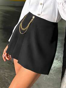 EURMUSE Chain Detail Fold Pleated Skort - Black - View 5