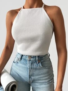 EURMUSE Lace Up Backless Cami Top - White - View 2