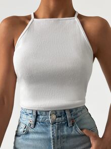 EURMUSE Lace Up Backless Cami Top - White - View 3