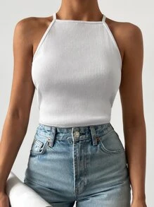 EURMUSE Lace Up Backless Cami Top - White - View 4