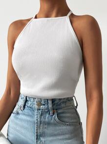 EURMUSE Lace Up Backless Cami Top - White - View 5