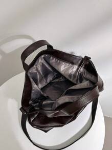 Large Shoulder Tote Bag Brown Adjustable-strap Zipper PU - Coffee Brown - View 3