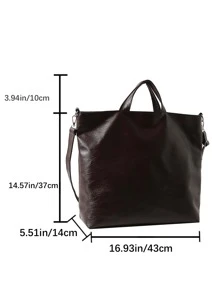Large Shoulder Tote Bag Brown Adjustable-strap Zipper PU - Coffee Brown - View 4