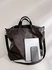 Large Shoulder Tote Bag Brown Adjustable-strap Zipper PU - Coffee Brown - View 5