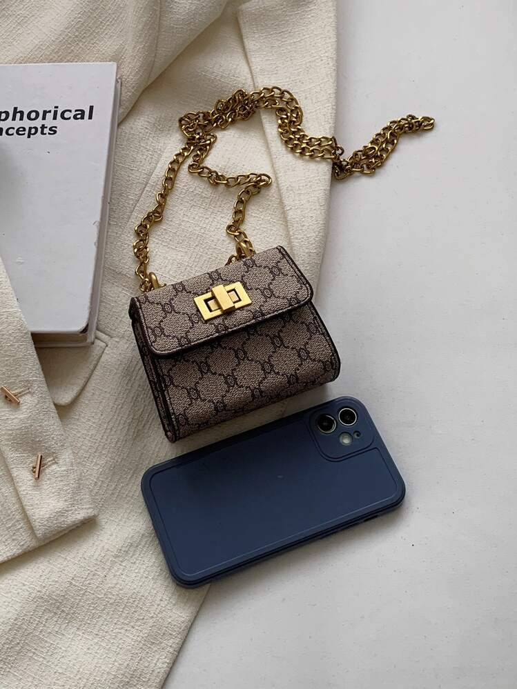 Mini Square Bag Geometric Pattern Chain Turn Lock PU - Multicolor - View 8