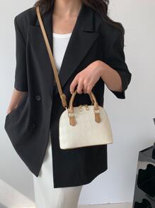 Bolso pequeño de cúpula con detalles de letras, patrón geométrico y cierre de cremallera de PU - Multicolor - Ver 2