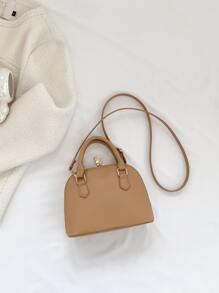 Bolso pequeño de cúpula con detalles de letras, patrón geométrico y cierre de cremallera de PU - Multicolor - Ver 7