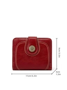 三折小钱包复古荔枝压花拉链 PU 便携钱现金白领女性大学生工作商务通勤办公室周年纪念情侣生日礼物情人节礼物 - 酒紅色 - 查看 6