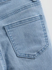 SHEIN 男孩破洞毛邊牛仔短褲 - 淺色水洗藍 - 查看 3