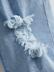 SHEIN 男孩破洞毛邊牛仔短褲 - 淺色水洗藍 - 查看 4