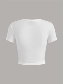 SHEIN MOD Letter & Cat Print Crop Tee - White - View 2