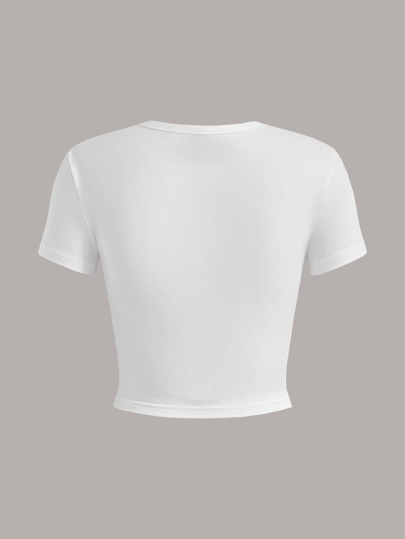 SHEIN MOD חיה מכתב קז'ואל חולצת טי - לבן - ראה 2