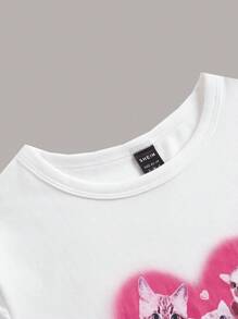 SHEIN MOD Letter & Cat Print Crop Tee - White - View 3