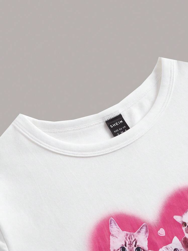 SHEIN MOD חיה מכתב קז'ואל חולצת טי - לבן - ראה 3