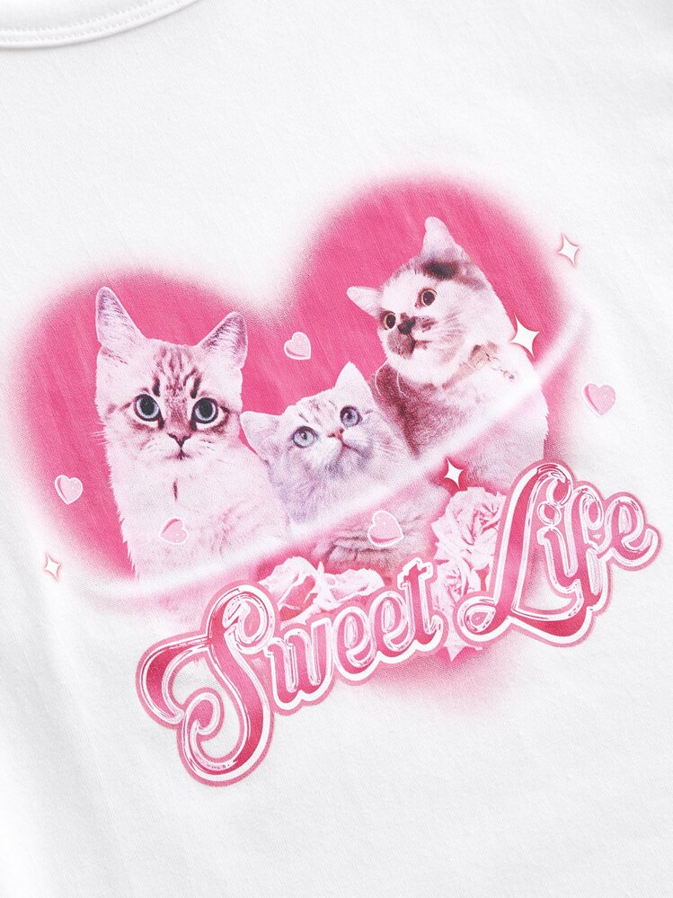 SHEIN MOD חיה מכתב קז'ואל חולצת טי - לבן - ראה 4