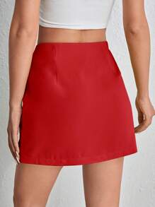 SHEIN EZwear Solid High Waist Straight Skirt - Red - View 2