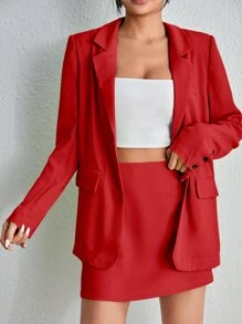 SHEIN EZwear Solid High Waist Straight Skirt - Red - View 5