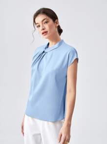 BizChic 素色蝙蝠袖前扭結襯衫工作服 - 淺藍色 - 查看 6