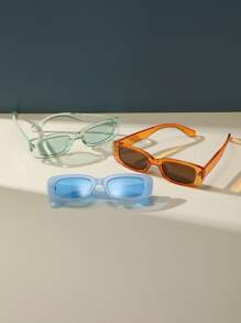 3 件装复古矩形塑料时尚眼镜，男女经典时尚眼镜，户外旅行海滩度假休闲配饰 - 彩色 - 查看 2