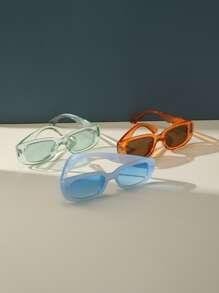 3 件装复古矩形塑料时尚眼镜，男女经典时尚眼镜，户外旅行海滩度假休闲配饰 - 彩色 - 查看 3