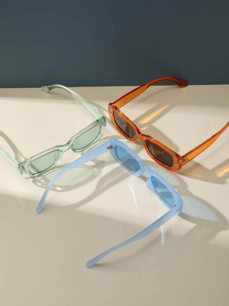 3 件装复古矩形塑料时尚眼镜，男女经典时尚眼镜，户外旅行海滩度假休闲配饰 - 彩色 - 查看 5