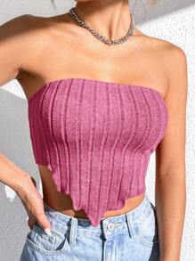 SHEIN EZwear 不對稱下擺抹胸上衣 - 粉色 - 查看 1