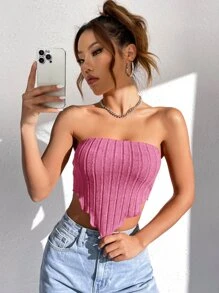 SHEIN EZwear 不對稱下擺抹胸上衣 - 粉色 - 查看 3