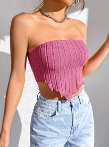 SHEIN EZwear 不對稱下擺抹胸上衣 - 粉色 - 查看 5