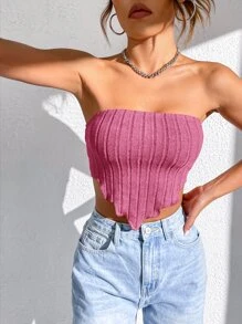 SHEIN EZwear 不對稱下擺抹胸上衣 - 粉色 - 查看 6