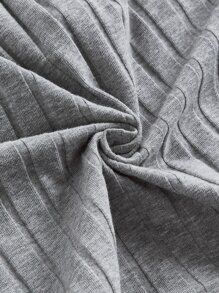 SHEIN MOD Áo thun nữ Gân đan Thắt nơ trước màu trơn Giải trí - Xám - Xem 4