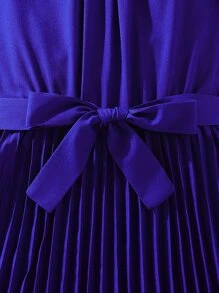 SHEIN 女孩蝴蝶袖百褶下擺繫腰帶連衣裙 - 寶藍色 - 查看 6