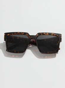 1pc Plastic Women's Vintage Square Big Frame Leopard Print Glasses, Classic Casual Outdoor Sport Fashion Travel Eyewear Beach Accessories For Women Glasses Shades Basics Fall Winter Women Outfits Clothes Business Casual Gifts For Summer Beach Vacation,Outdoor,Travel - Multicolor - View 5