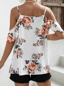 SHEIN Maternity Floral Print Cold Shoulder Blouse - White - View 2